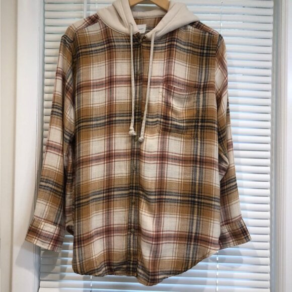 American Eagle Plaid Button Down Hoodie Size M - Picture 3 of 16